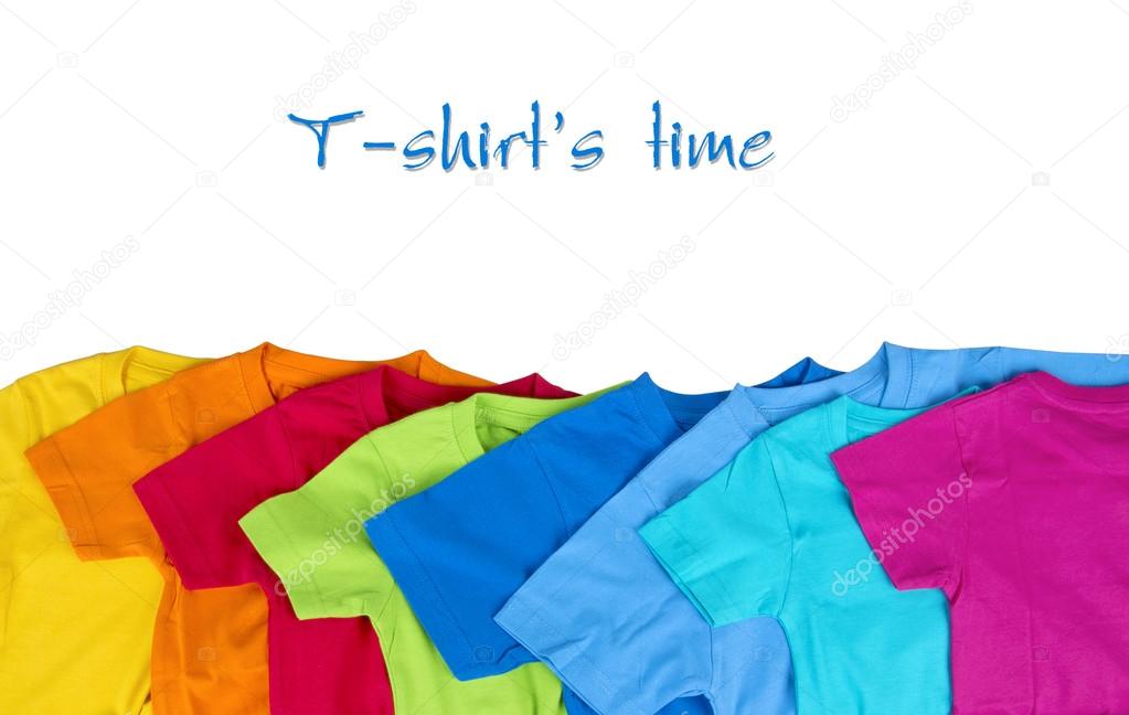 colorful t-shirts on white background