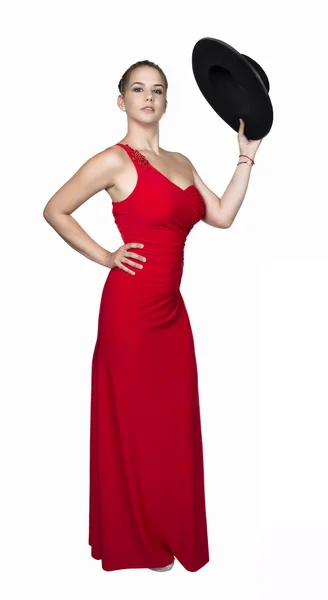 Bela morena mulher vestida estilo flamenco — Fotografia de Stock