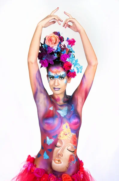 Chica pintada de cuerpo.Concepto de carnaval —  Fotos de Stock