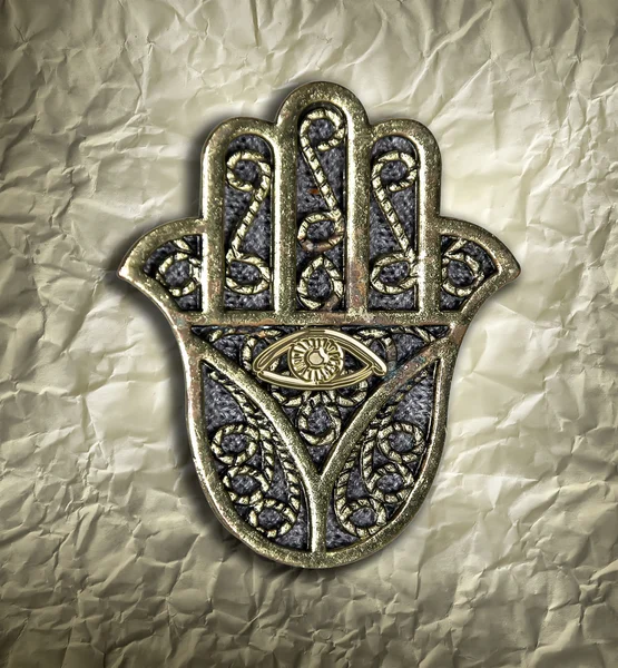 HAMSA hand amulet, gebruikt te weren uit het boze oog in mediterranea — Stockfoto