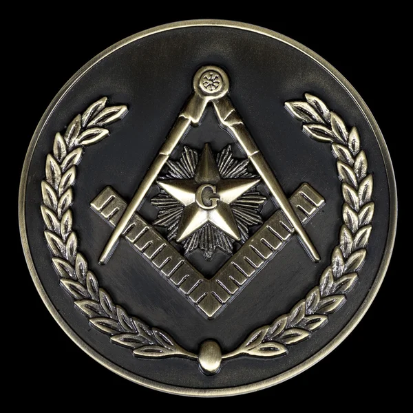 Freemasonry brass medal  square & compass — Stock Photo, Image