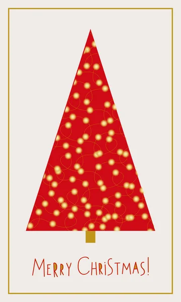 Carte blanche décorative de voeux de Noël avec sapin de Noël rouge et guirlande d'or. Illustration vectorielle pour carte de vœux imprimée, affiche — Image vectorielle