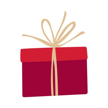 Bir tatil hediyesi ambalajının vektör çizimi. Beyaz arka planda mevcut, hediye eli çizilmiş bir resim. Reklam, el ilanı, kart, poster, web mağazası satışı için grafik tasarım unsurları.