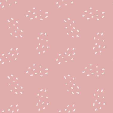 Pembe arka planda pembe noktalar ve noktalardan oluşan soyut desenli kusursuz bir vektör deseni. Poster, tebrik kartı, davetiye, kumaş, yatak, bebek kıyafetleri için evrensel tasarım.