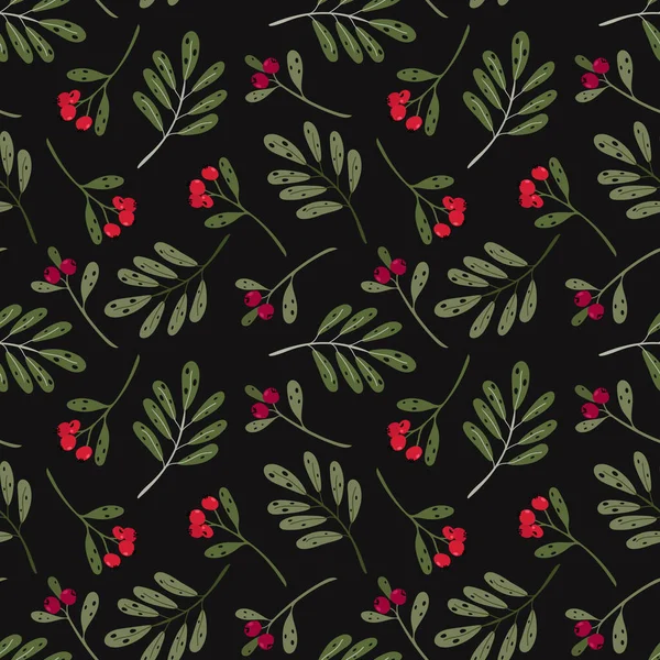 Ботанический Бесшовный Векторный Рисунок Красными Ягодами Зелеными Ветвями Омелы Праздники — стоковый вектор