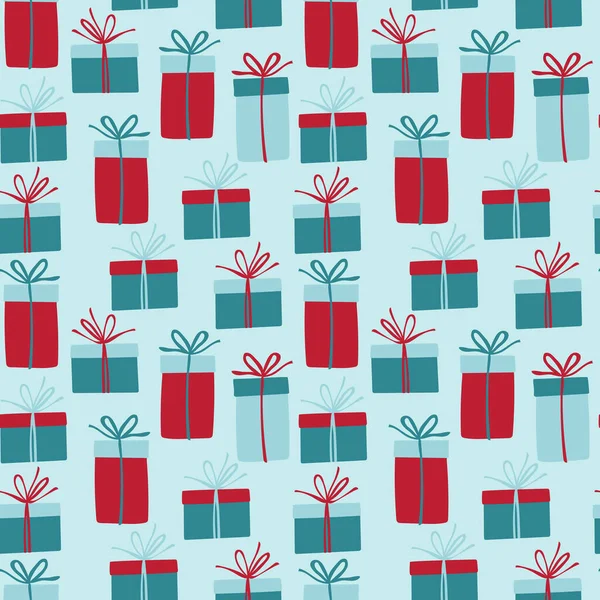 Бесшовный Рисунок Подарочными Коробками Бантами Подарок День Рождения Рождество Новый — стоковый вектор