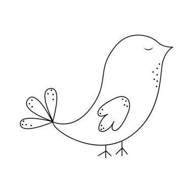 Beyaz arka planda izole edilmiş şirin bir kuş. El çizimi karalama vektör çizimi. Tebrik kartı, etiket, mıknatıs, broşür için tasarım ögesi.
