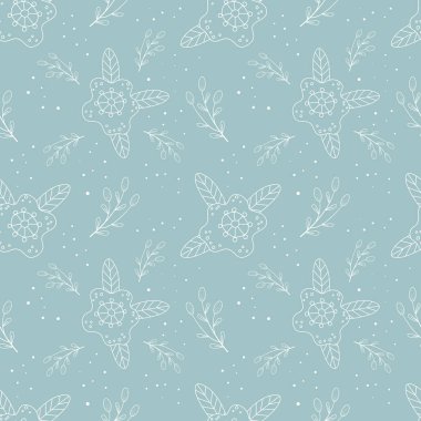 Güzel çiçekli kusursuz desenli bir vektör. Yapraklı stilize edilmiş minimalist dallı doku. Duvar kâğıdı, hatıra defteri, yaz ve düğün tasarımı, ambalaj, tekstil, kumaş.