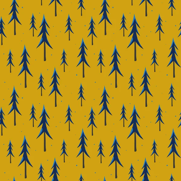 Padrão Sem Costura Com Azul Árvores Coníferas Fundo Amarelo Ilustração — Vetor de Stock