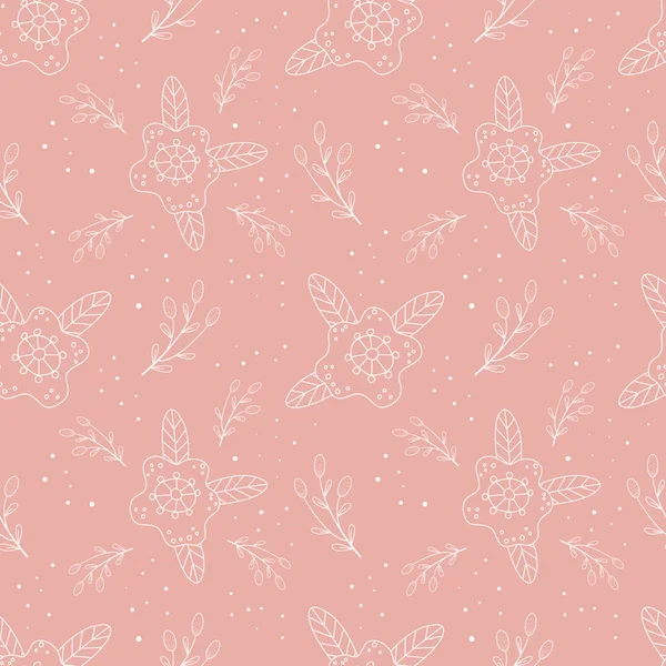 Vecteur de motif sans couture avec de belles fleurs. Texture avec branches minimalistes stylisées avec feuilles. Idéal pour le papier peint, scrapbooking, conception d'été et de mariage, emballage, textiles, tissus — Image vectorielle