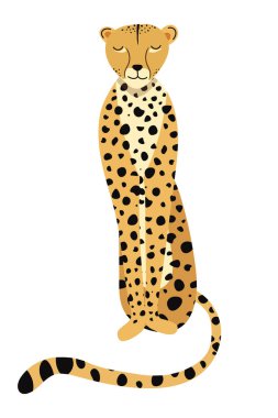 Vahşi kedi çitasında oturan vektör çizimi. Egzotik vahşi hayvanların şablonu. Broşür, davetiye, poster, web sitesi veya tebrik kartı için tasarım