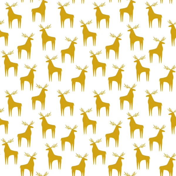 Seamless pattern with yellow deer on white background. Christmas and New Year pattern, perfect for wrapping paper, textiles, cards, invitations, posters — Stock Vector