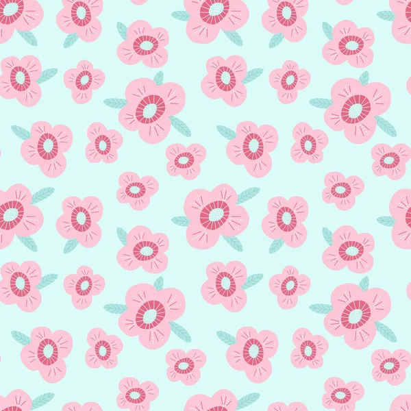 Motif vectoriel sans couture avec des fleurs roses délicates stylisées aux feuilles vertes. Le design est idéal pour les papiers peints, scrapbooking, conceptions d'été et de mariage, emballage, textiles, tissus, literie — Image vectorielle