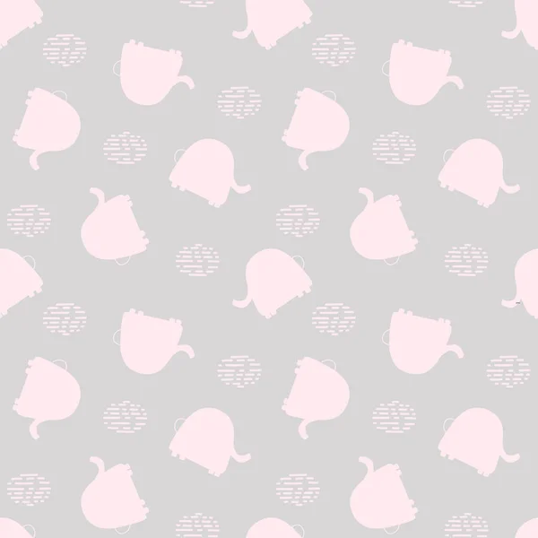 Patrón sin costuras con elefantes lindos sobre un fondo gris. Fondo vectorial en estilo infantil ideal para tela y textiles, ropa de bebé, diseños de embalaje, tarjetas y pancartas — Vector de stock