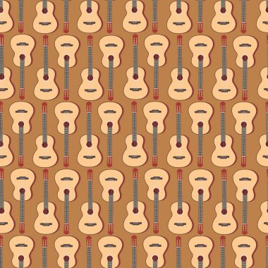 Klasik sarı gitarlı, kusursuz bir şablon. Kumaşlar ve müzisyenler için ürünler basmak için dizili müzik araçları ile müzik arka planı.