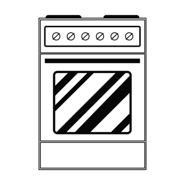 Elektrikli fırın karalama tarzında. Düğmeli elektrikli ocak. Kızartma, ızgara, ısıtma cihazı. Mutfak teması, yemek pişirme, yemek tarifleri, mutfak malzemeleri.