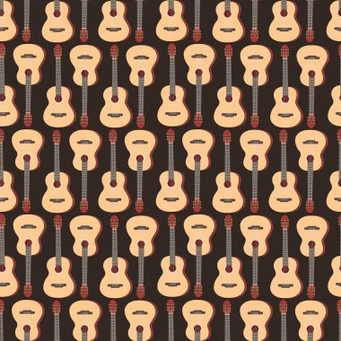 Klasik sarı gitarlı, kusursuz bir şablon. Kumaşlar ve müzisyenler için ürünler basmak için dizili müzik araçları ile müzik arka planı