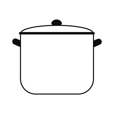 Beyaz arka planda izole edilmiş karalama tarzında yemek tencereleri görüntüsünün vektör çizimi. Sıcak yemek mutfağı. Basit logo tasarımı