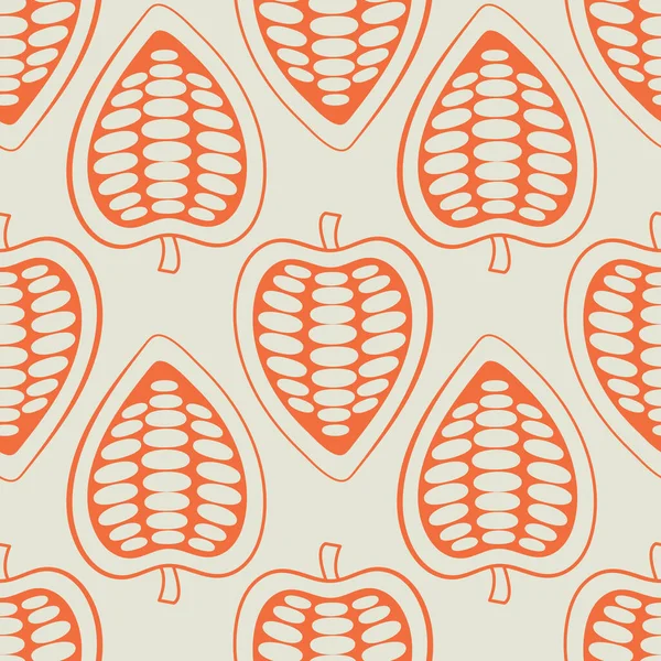 Botanical seamless pattern with hand drawn fruits and beans on a white background. Vector Cocoa beans illustration. Design packing for restaurant, shop, confectionery, culinary, cafe, cafeteria, bar. — Stock Vector