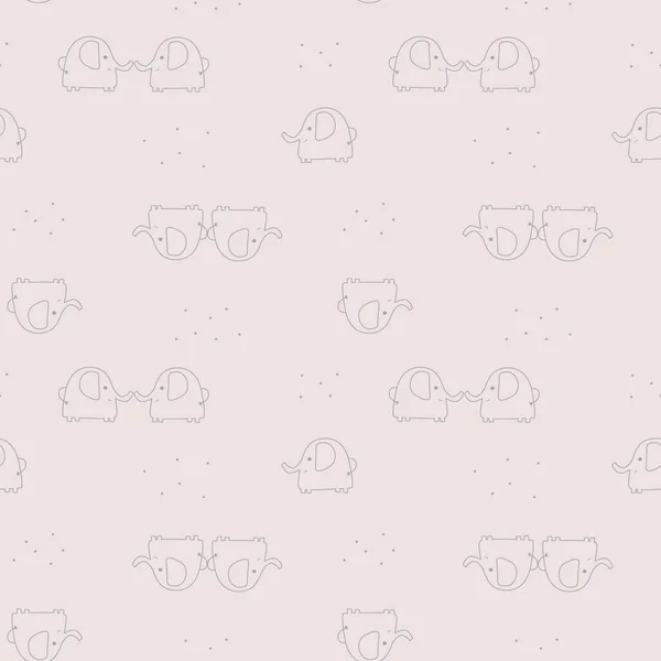 Modèle sans couture avec des éléphants mignons sur un fond rose clair. Fond vectoriel dans un style enfantin idéal pour le tissu et le textile, les vêtements de bébé, les conceptions d'emballage, les cartes et les bannières — Image vectorielle
