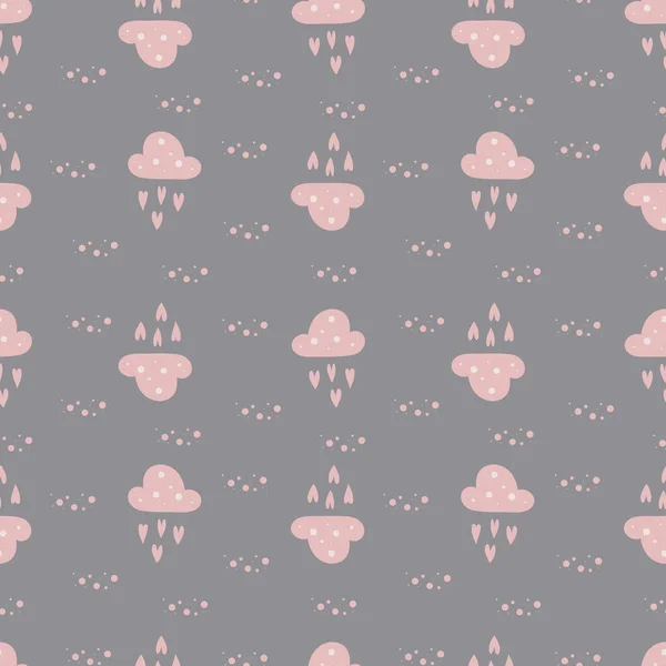 Mignon motif sans couture avec des nuages et des cœurs pour les vacances d'enfants. L'illustration vectorielle peut être utilisée pour le papier peint, le remplissage de motifs, le fond de page Web, la douche de bébé, les textures de surface. Conception pour les enfants — Image vectorielle