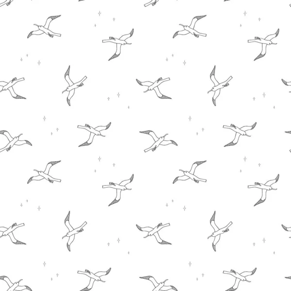 Modèle sans couture avec des oiseaux Silhouettes sur fond turquoise. Silhouettes de mouettes volant dans le ciel. Texture sans fin de couleur vectorielle pour vos conceptions emballage, cartes, papier d'emballage, textile — Image vectorielle