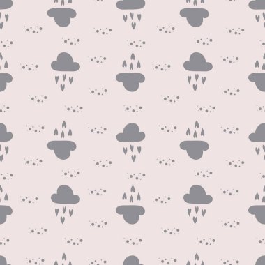 Çocuklar için tatil için bulutlu ve kalpli şirin, pürüzsüz desen. Vektör illüstrasyonu duvar kağıdı, şablon dolguları, web sayfası arka planı, bebek partisi, yüzey dokuları için kullanılabilir. Çocuklar için tasarım