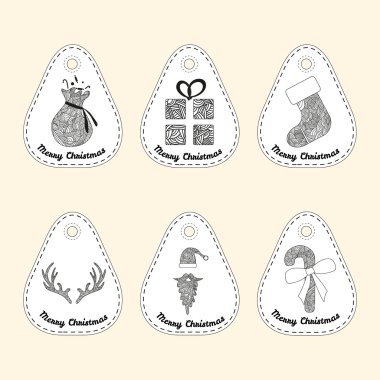 Set of icon with line ornament. Christmas collection.