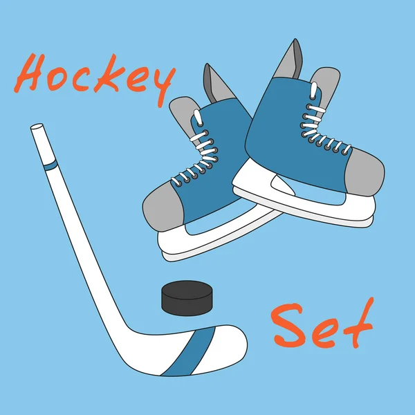 Conjunto de iconos de equipos de hockey - patines, palo y disco . — Archivo Imágenes Vectoriales