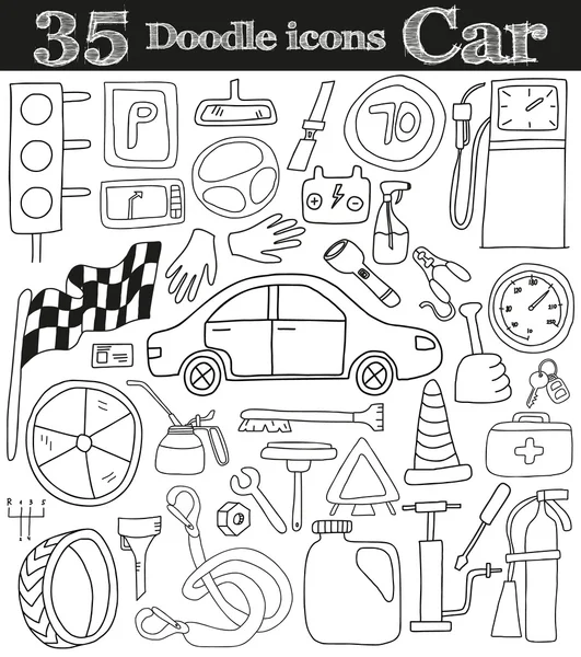 Car and drive. Set of 35 doodle icon — Stockový vektor