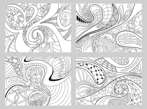 Conjunto de quatro fundo abstrato com linhas, onda e flores . — Vetor de Stock
