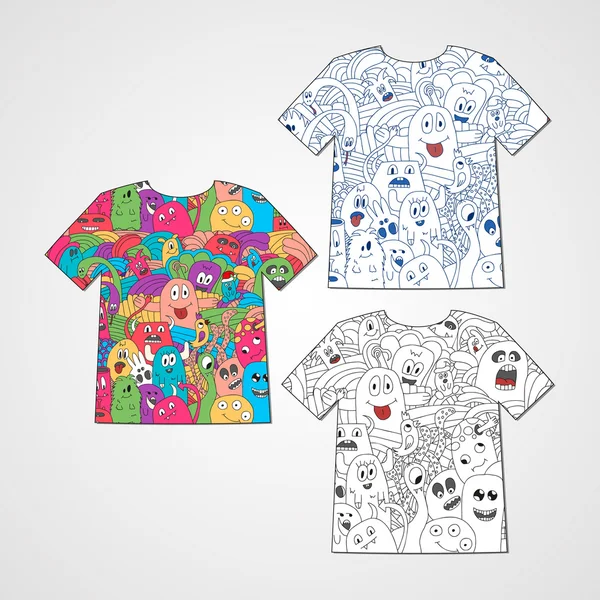 Conjunto de tres camisetas con monstruos divertidos abstractos . — Archivo Imágenes Vectoriales