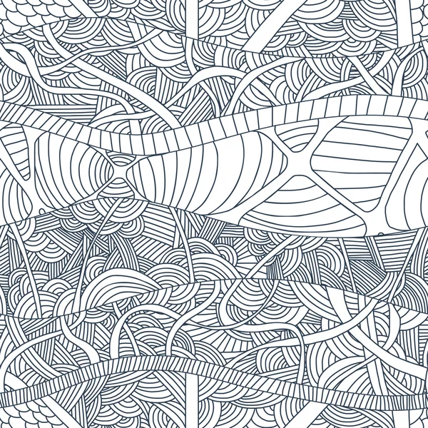 Abstrakte nahtlose Muster mit handgezeichneten Doodle-Wellen und -Linien. — Stockvektor