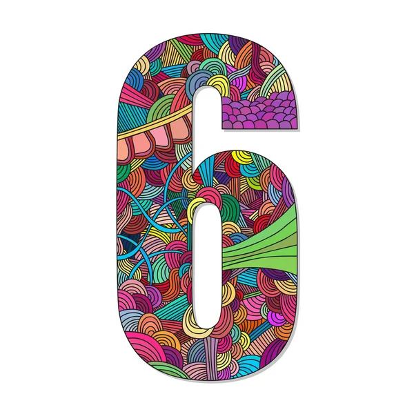 Numéro 6 avec motif de doodle abstrait dessiné à la main . — Image vectorielle