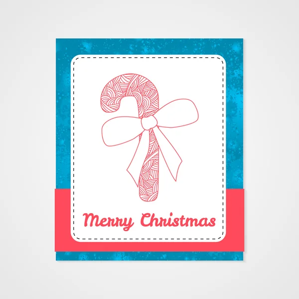 Cana de doces de ano novo com arco e padrão de doodle abstrato. Coleção de Natal . — Vetor de Stock