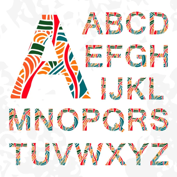 Set of doodle letters with abstract pattern on them. — 图库矢量图片