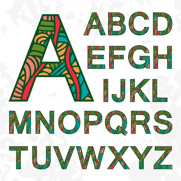 Set of doodle letters with abstract pattern on them. — Stok Vektör