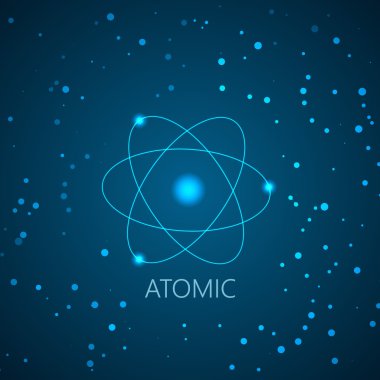 Atom düzeni ve hafif parçacıklar parlayan mavi artalanla.