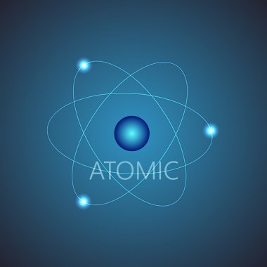 Atom düzeni parlayan mavi artalanla.