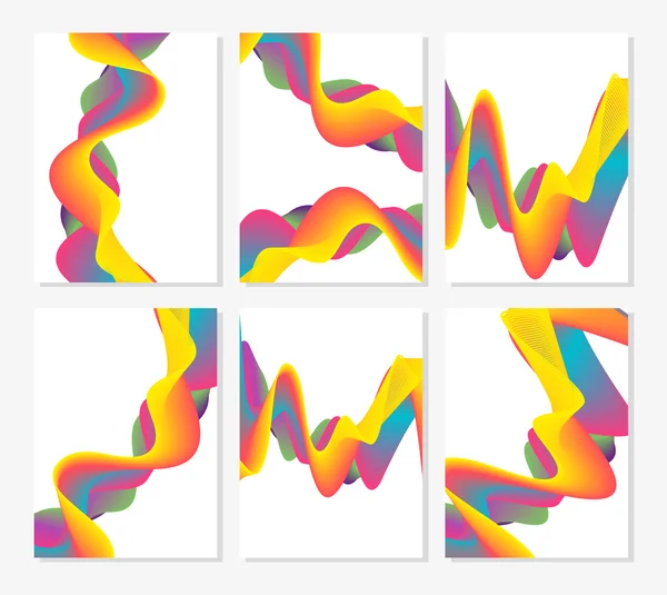 Conjunto de seis tarjetas abstractas con líneas líquidas. Aplicable para cubiertas, carteles, carteles, volantes y diseños de pancartas . — Archivo Imágenes Vectoriales