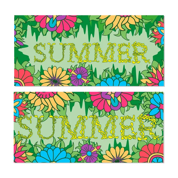 Sommer Banner mit Pflanzen und Blumen. — Stockvektor