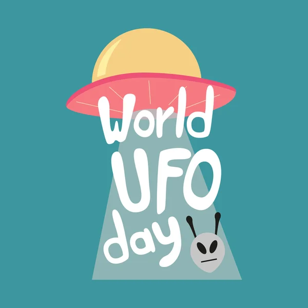 Poster for World UFO day with alien spaceship. — Stock Vector