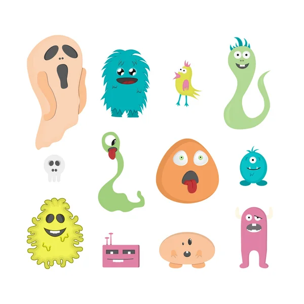 Set of twelve cartoon cute monsters on white background. — Stock Vector