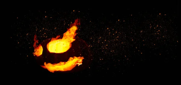 Citrouille avec des bouches et des yeux brûlants sur fond noir blanc. Décoration Jack-o-lantern. — Photo