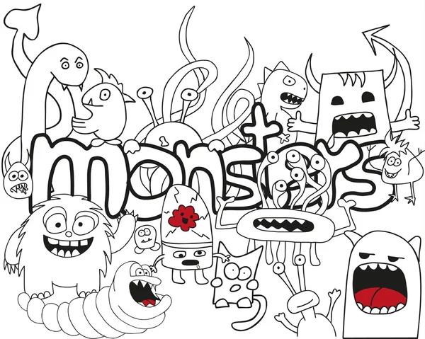 Doodle Monster koláž — Stockový vektor