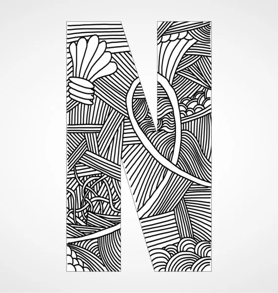 Lettera "N" dall'alfabeto doodle — Vettoriale Stock