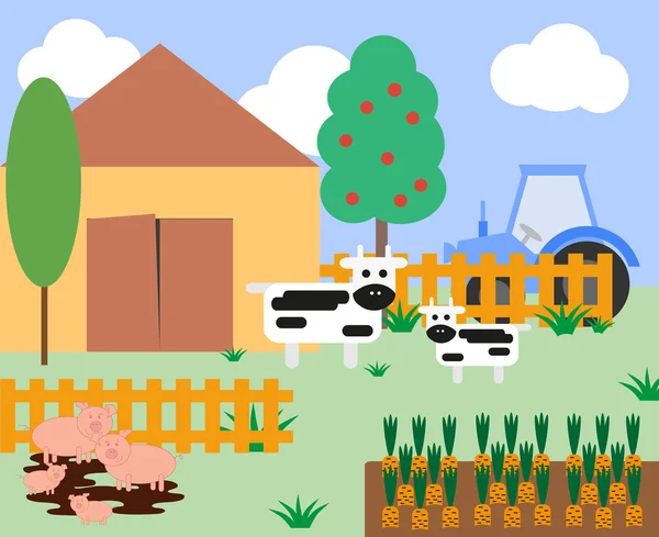 Illustration de vaches et de porcs à la ferme — Image vectorielle