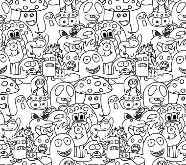 Komik canavarlar sorunsuz vektör desen