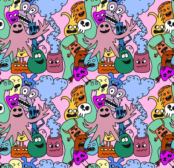 Funny monsters seamless vector pattern — Stock Vector