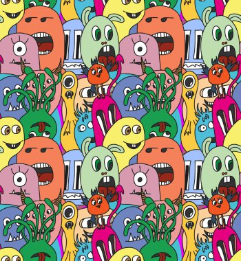 Doodle canavarlar seamless modeli.